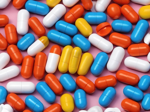 a pile of colorful pills including one that says all