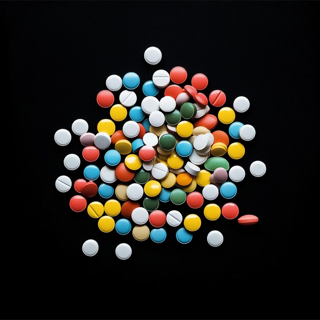 Photo a pile of colorful pills with a large pile of pills