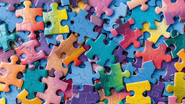 Photo a pile of colorful puzzle pieces with one missing