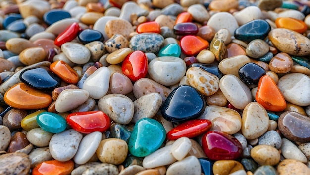 a pile of colorful rocks with different colors and colors on them