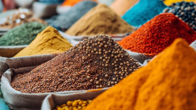 Photo pile of colorful spices arranged