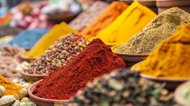 Photo pile of colorful spices arranged