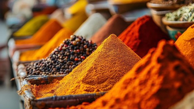 Photo pile of colorful spices arranged