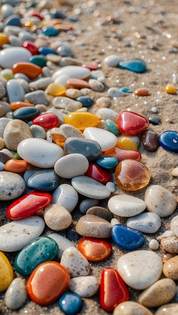 a pile of colorful stones with many colors on them