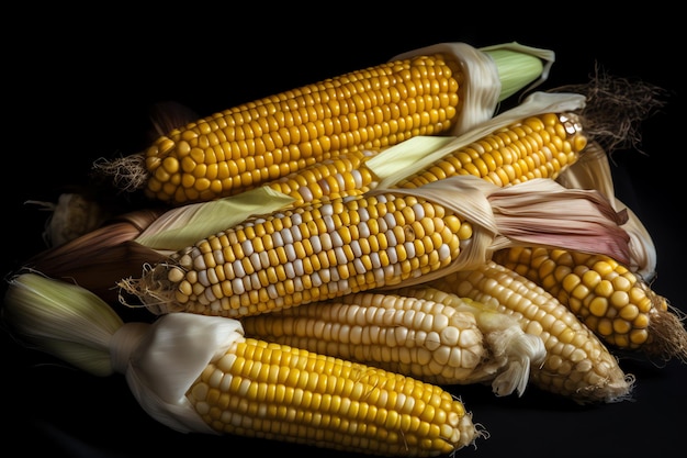 A pile of corn on a black background