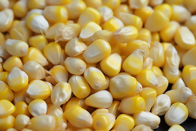 A pile of corn that is yellow and white