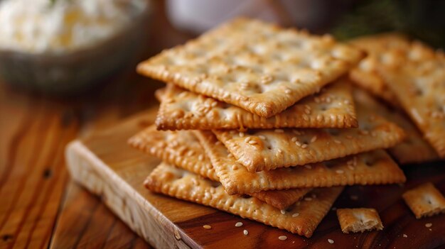 a pile of crackers with a few cookies on top of them