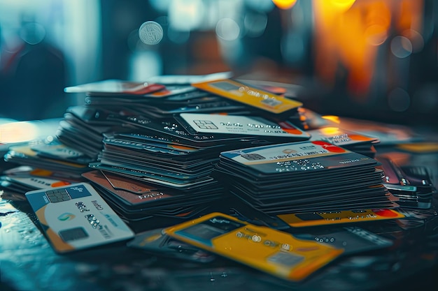 Pile of Credit Cards on Table Representing Financial Diversity