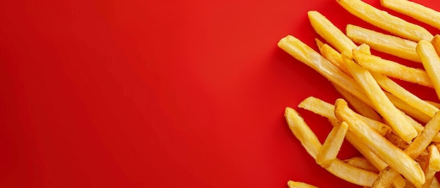 Photo a pile of crispy golden french fries on a red background