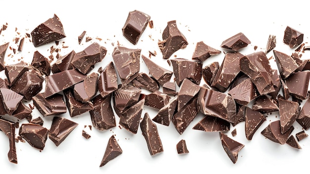 a pile of dark chocolate pieces with one missing