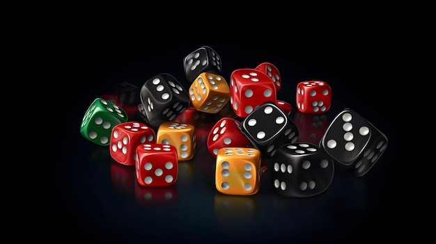 A pile of dice with one that says'dice'on it