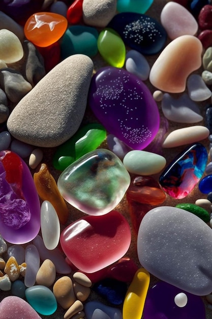 Pile of different colored rocks and pebbles generative ai