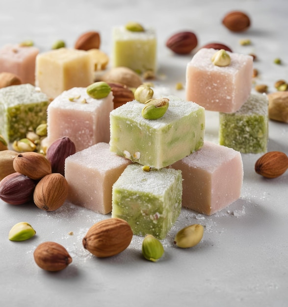 a pile of different kinds of candy including kiwi kiwi and almonds