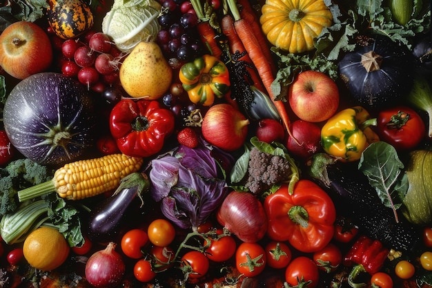 A pile of different types of vegetables and fruits