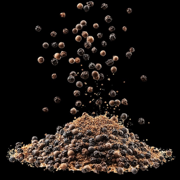 a pile of dirt with berries on it and a black background