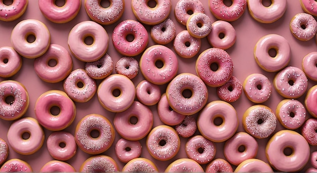 a pile of donuts with pink icing and sprinkles