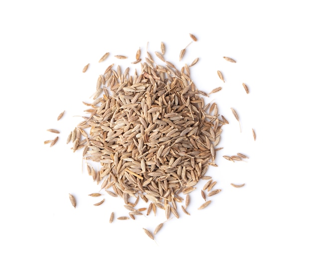 Pile of dried Caraway seeds isolated on white