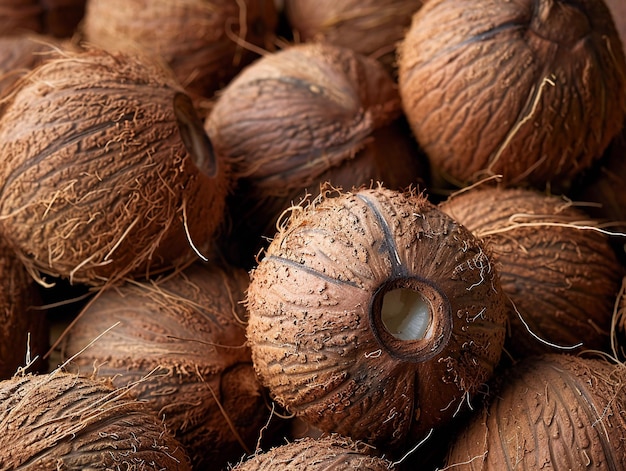 Photo a pile of dried coconuts in a tropical market