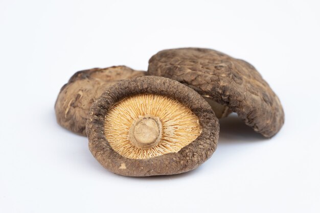 A pile of dried mushrooms on table