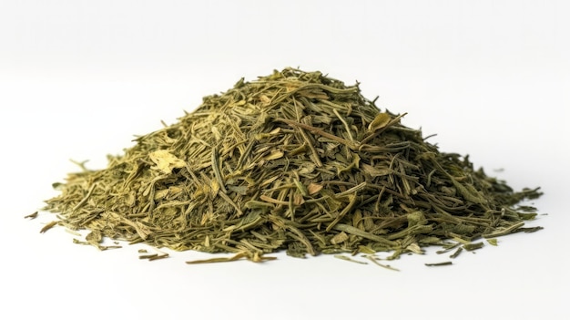 A pile of dried rubbed thyme isolated on white Generative ai