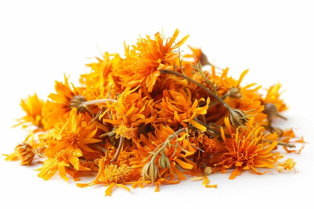 Photo pile of dried safflowers on white background