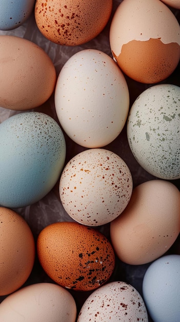 Photo a pile of eggs with a blue background