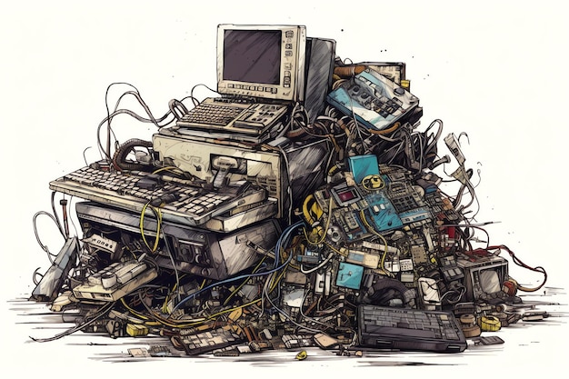 A pile of electronics and ewaste