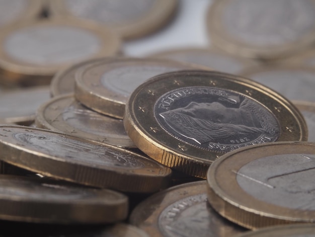 A pile of euro coins with the words " france " on the top.