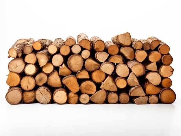 Photo pile of firewood for heating house in winter on white background