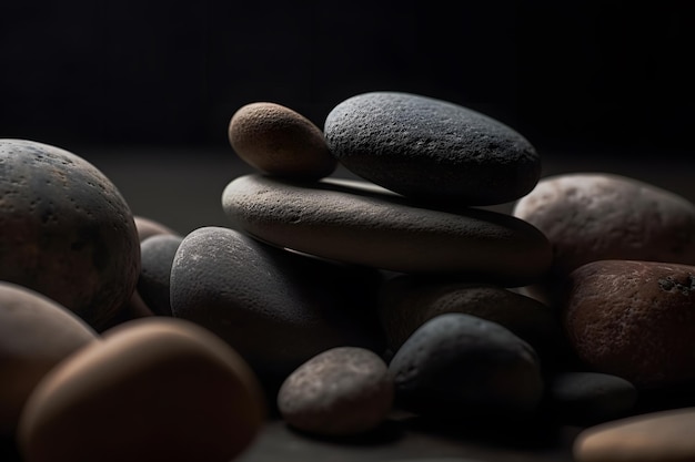 A pile of flat stones in a macro shot showcasing their shapes and sizes Generative AI