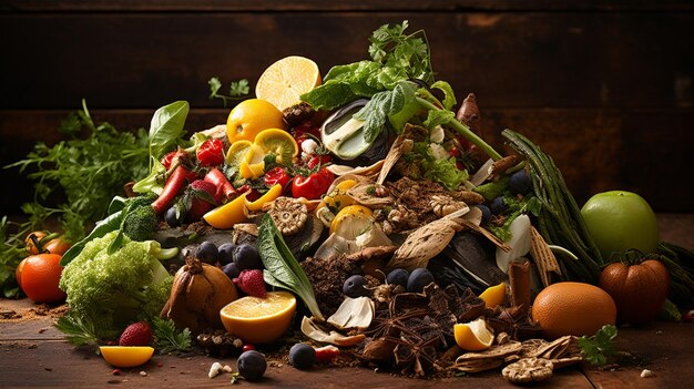 Photo a pile of food including a pile of fruit and vegetables