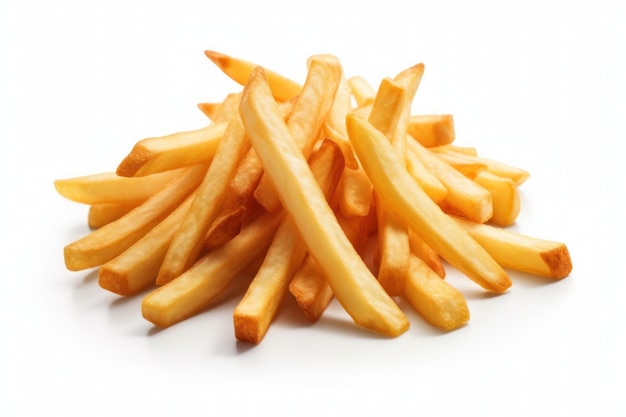 A pile of french fries on a white surface