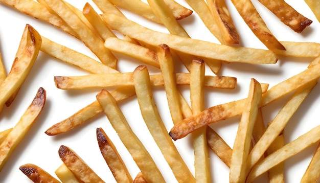 a pile of french fries with a burnt spot on the side