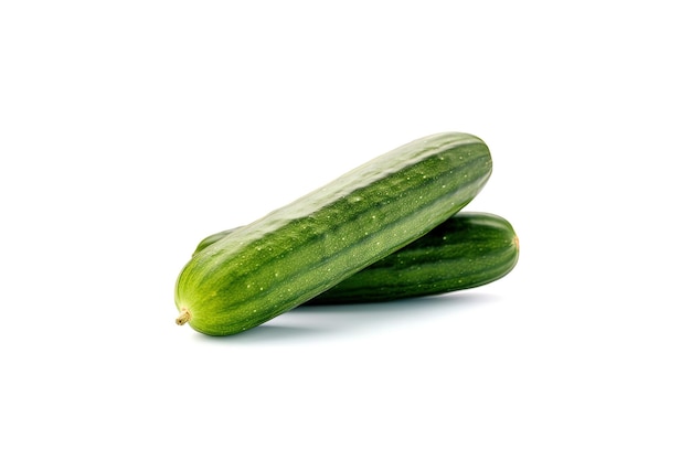 A pile of fresh green cucumbers isolated on white background