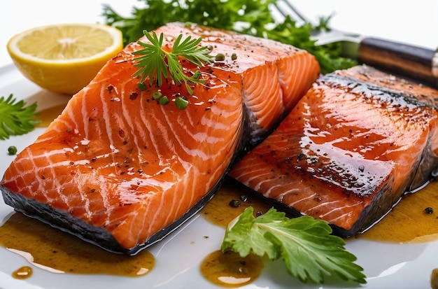 Pile of fresh salmon fish steak isolated on white background with clipping pathxa