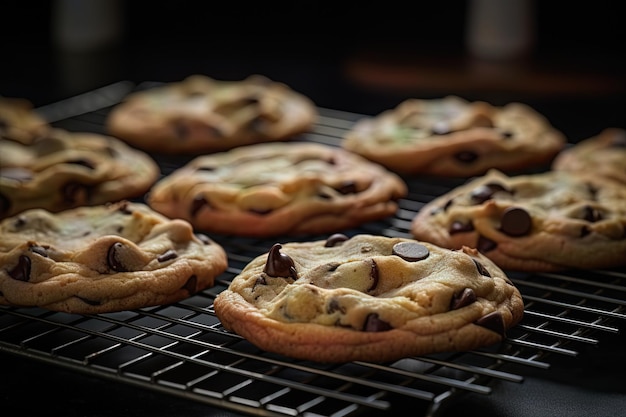 A pile of freshly baked chocolate chips with tiny chocolate chips on top