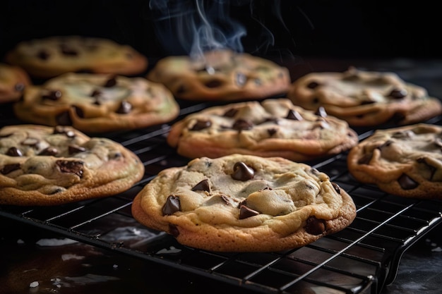 A pile of freshly baked chocolate chips with tiny chocolate chips on top