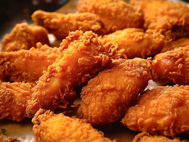 A pile of fried chicken with the word fried on it