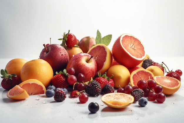 A pile of fruit including a variety of fruits.