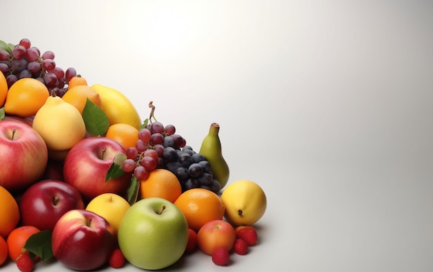 A pile of fruits on a white background