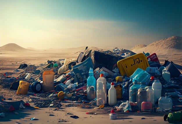 Pile of garbage on the beach Pollution of environment conceptgenerative ai