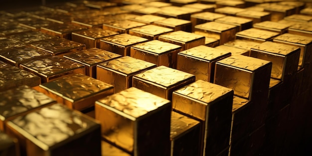 A pile of gold bars with the word gold on them