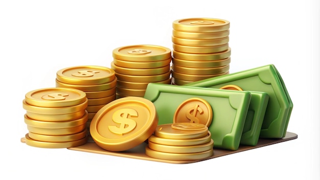 Photo a pile of gold coins with a dollar sign on the top