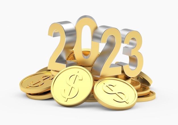 Pile of gold coins with the number New Year.