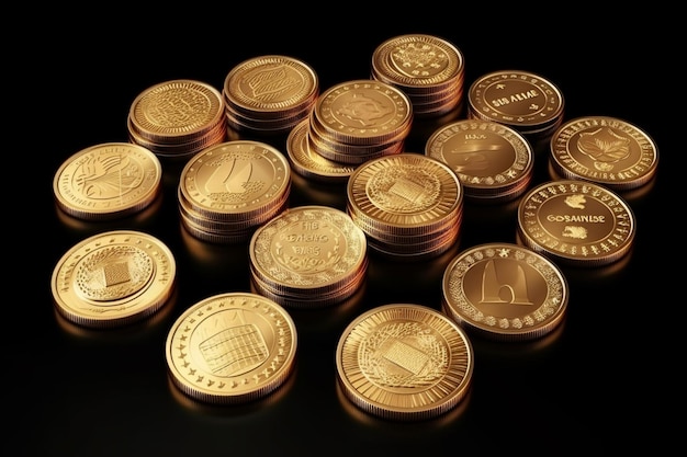 A pile of gold coins with the word " al'on the top. "