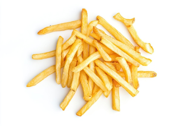 Photo a pile of golden french fries on a white background