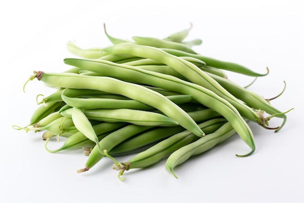 A pile of green beans on a white background