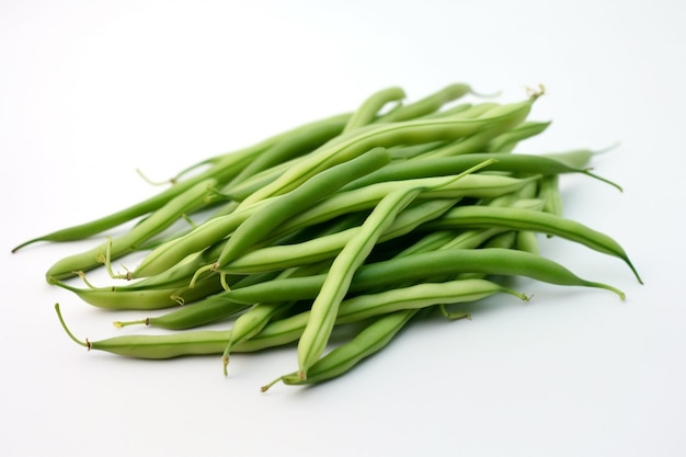 A pile of green beans on a white background