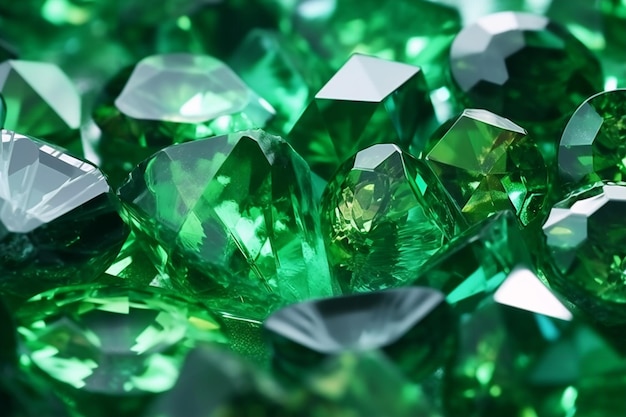 A pile of green gems are shown with the word emerald on it.