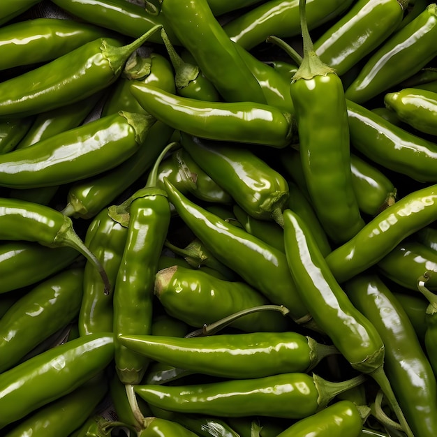 a pile of green peppers with the word on them